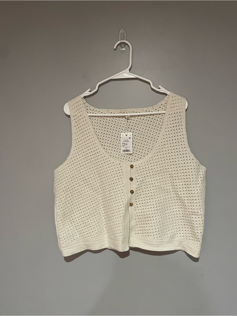 Marine Layer - Archive Oasis Sweater Tank - Cream Crochet Button-Up Crop Top